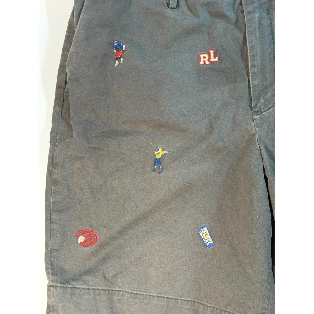 Polo Ralph Lauren Mens 38 Grey Embroidered Football Chino Shorts Stretch Classic
